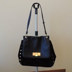 Donna Karan New York Baylee Medium Satchel Black Leather Suede Gold Hardware